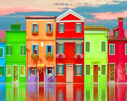 Reflected Colorful Houses Paint By Numbers