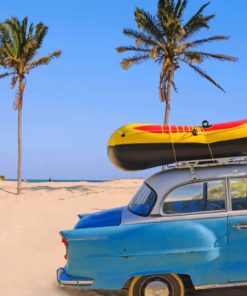 Cuba Beach With Vintage Car paint by numbers