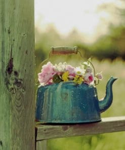 Green Teapot With flowers paint by numbers