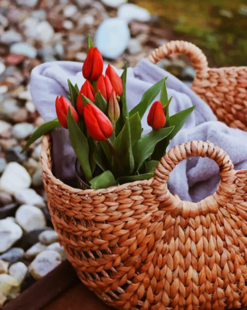 Red Tulips On Classic bouquet paint by numbers