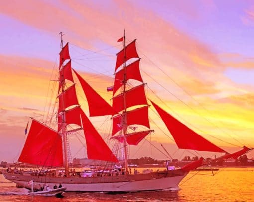 Scarlet Sail Boat In St Petersburg Paint By Numbers