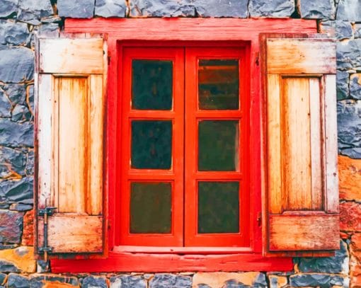 Vintage Red House Window paint by numbers