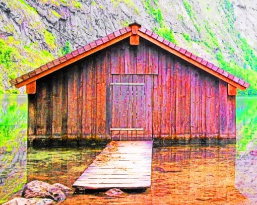 Wooden Cabin On Lake Area paint by numbers