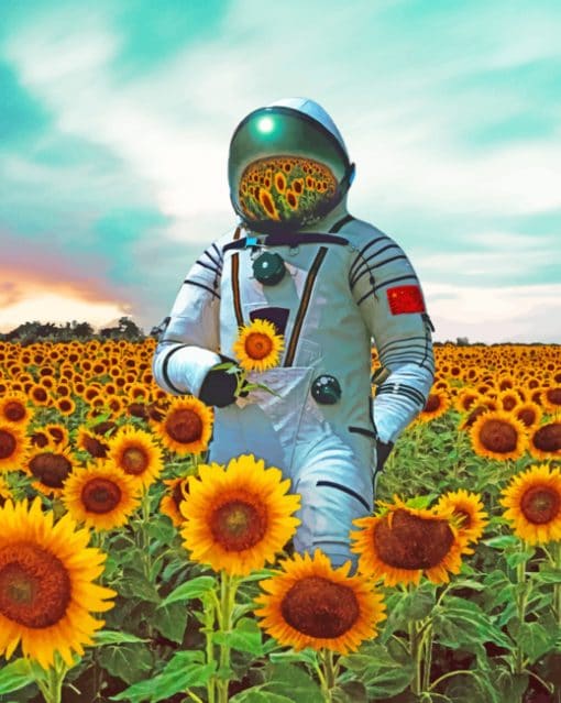 Aesthetic Astronaut In Sunflower Field Paint By Numbers