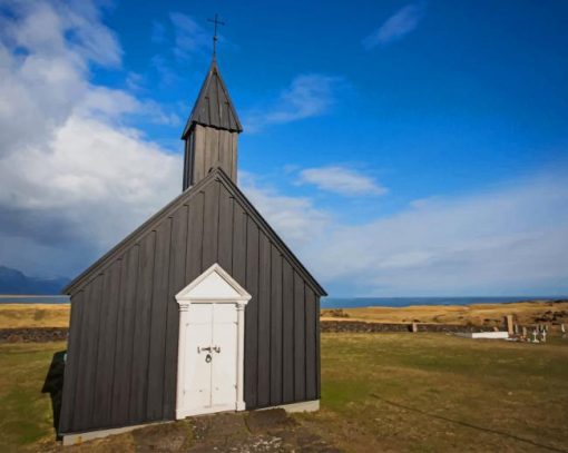 Black Church Building Blue Skies paint by numbers