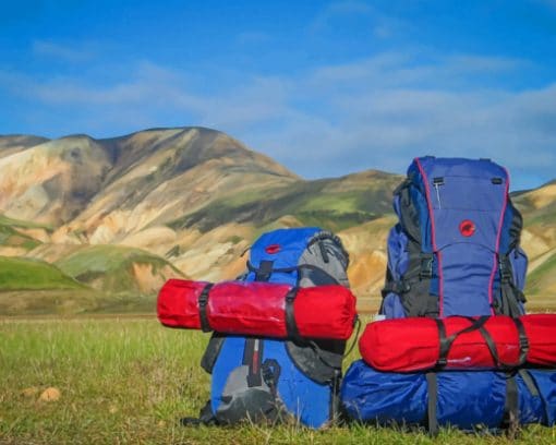 Blue And Red Trip Tools In Mountains paint by numbers