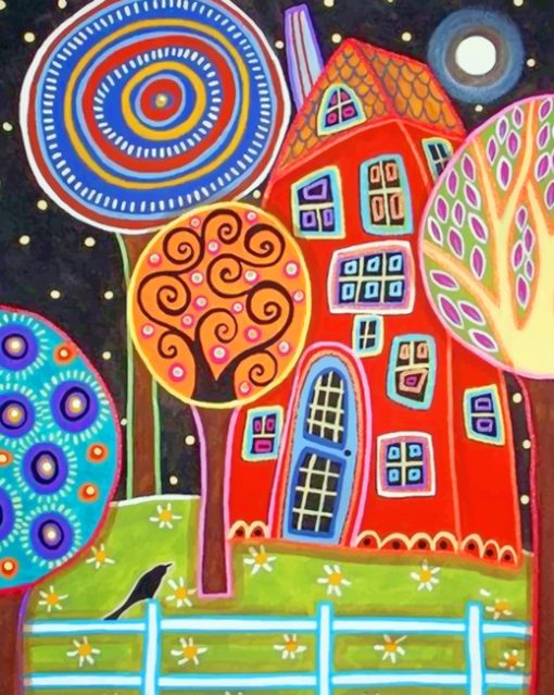 Colorful houses abstract art paint by numbers