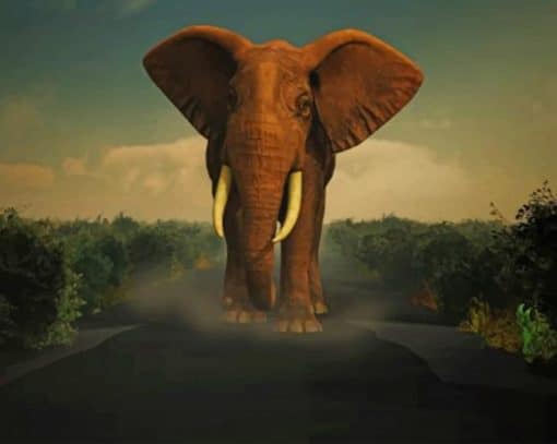 Elephant In Forest Road paint by numbers