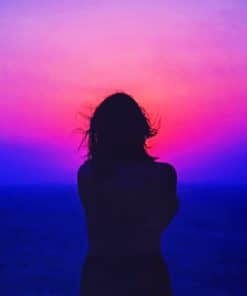 Silhouette Of A Woman With Pink And Purple Sky paint by numbers