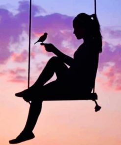 Silhouette Of Girl On Swing paint by numbers