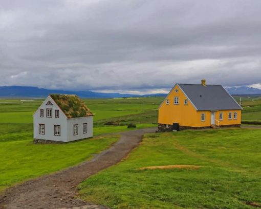 Vibrant Farmlands And Grey Skies paint by numbers