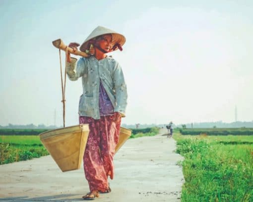 Woman Carrying Basket On Her Shoulder paint by numbers