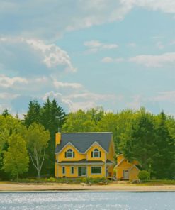 Yellow Cottage On Lake paint by numbers