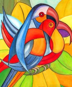 Abstract Birds paint by numbers