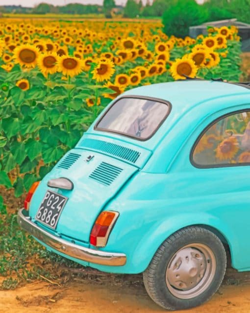 Antique Car And Sunflowers paint by numbers