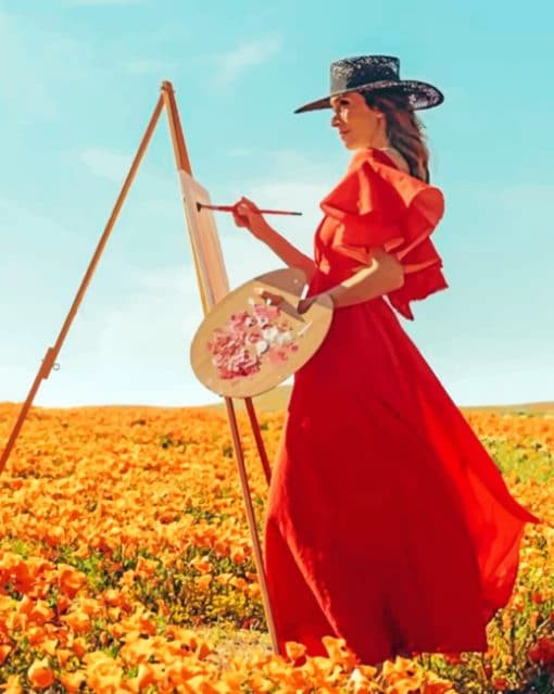 Artist In Poppy Field paint by numbers