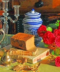 Books And Flowers Still Life paint by numbers