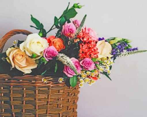 Colored Flowers On Basket paint by numbers