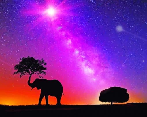 Elephant Tree Silhouette paint by numbers