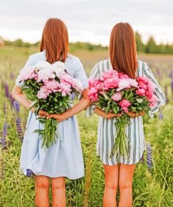 Friends Holding Flowers paint by numbers