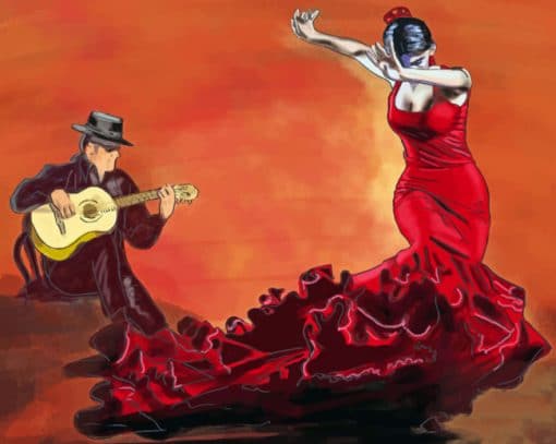 Guitarist And Flamenco Dancer paint by numbers