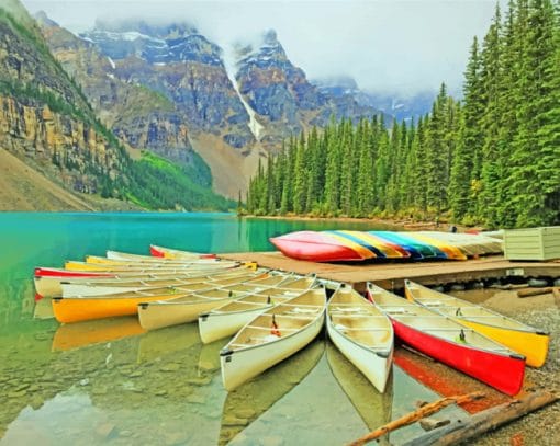 Kayaks In Moraine Lake paint by numbers