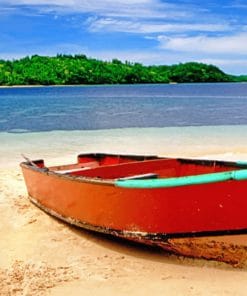 Red Boat On Beach paint by numbers