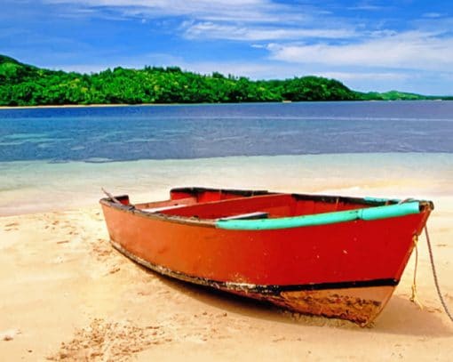 Red Boat On Beach paint by numbers