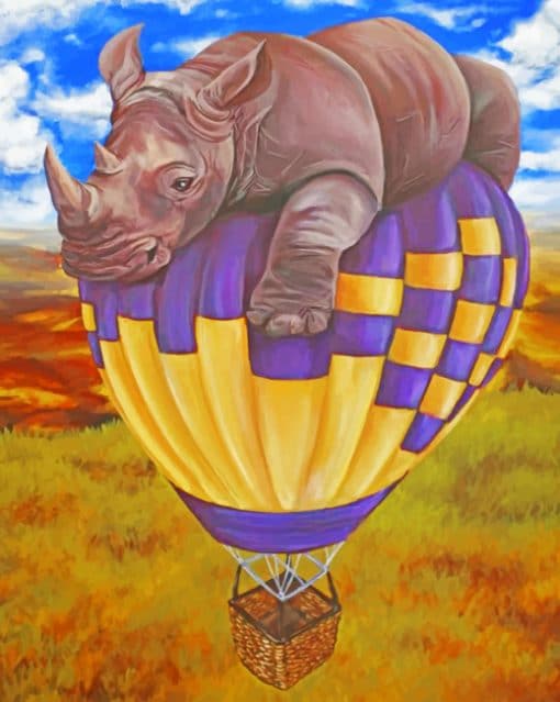 Rhino On Hot Air Balloon paint by numbers