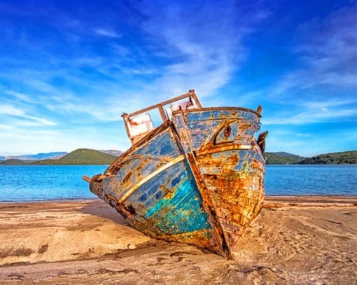 Rusty Boat On Sand paint by numbers