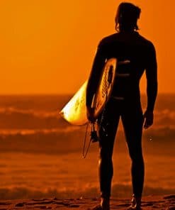 Surfer On Beach At Sunset Paint by numbers