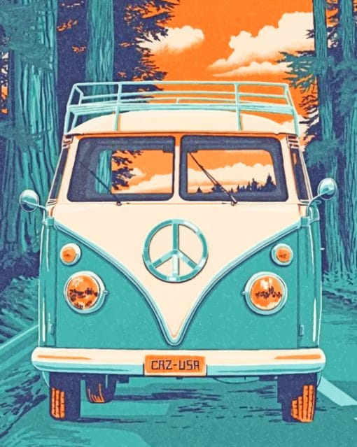 Vintage VW Bus paint by numbers