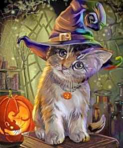 Witch Cat Halloween paint by numbers