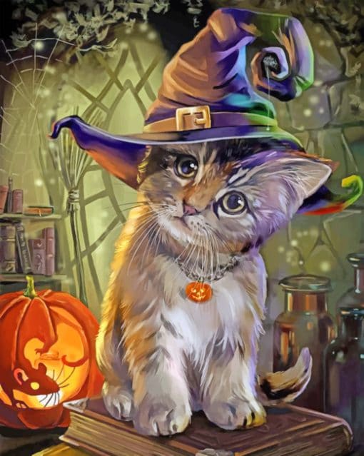 Witch Cat Halloween paint by numbers