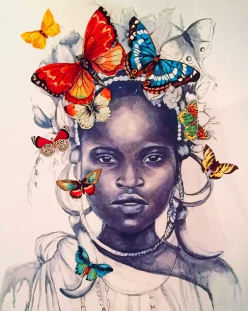 African Girl With Butterflies paint by numbers