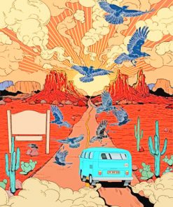 Car In Desert Illustration paint by numbers