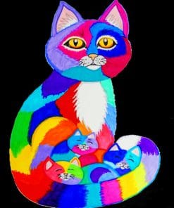 Colorful Cat With Kittens paint by numbers