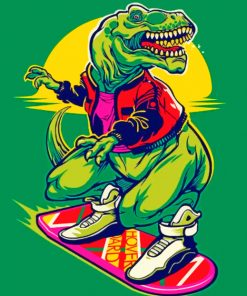 Dinosaur On Skate Board paint by numbers