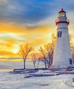 Light House During Sunset Time paint by nu numbers