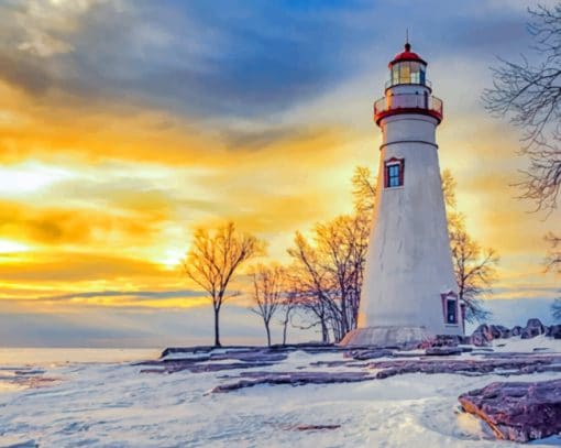 Light House During Sunset Time paint by nu numbers