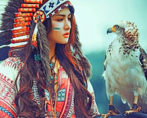 Native American Girl With Eagle paint by numbers