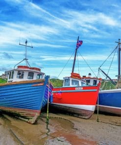 Red And Blue Boats Tenby Port paint by numbers