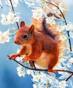 Red squirrel with Flowers paint by numbers