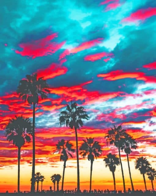 Sunset Palm Trees paint By Numbers