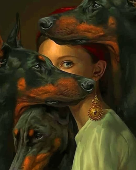 Woman With Dogs paint by numbers
