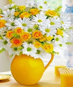 White And Yellow Flowers In Vase paint By Numbers