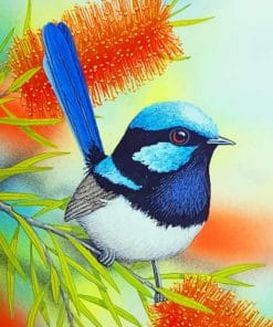 Blue Wren Bird pain by numbers