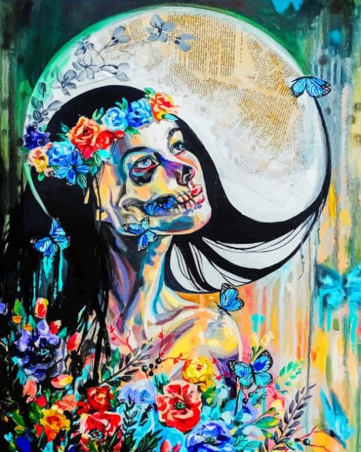 Skull Floral Girl paint By numbers