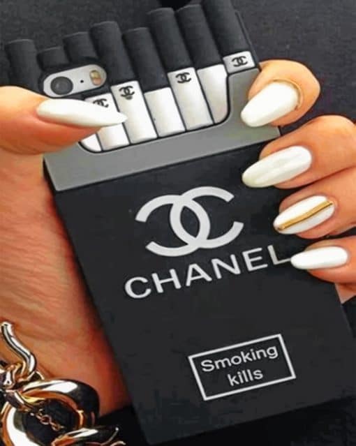 White And Gold Chanel Nails paint By numbers