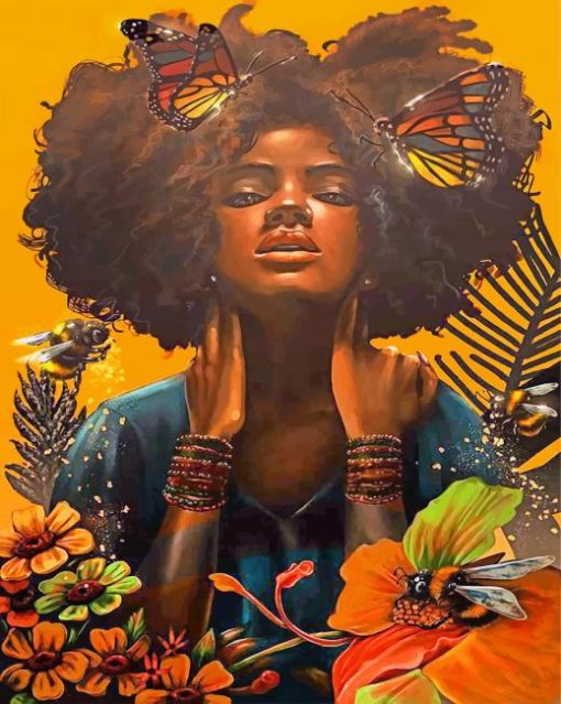 African-Woman-And-Butterflies-paint-by-number